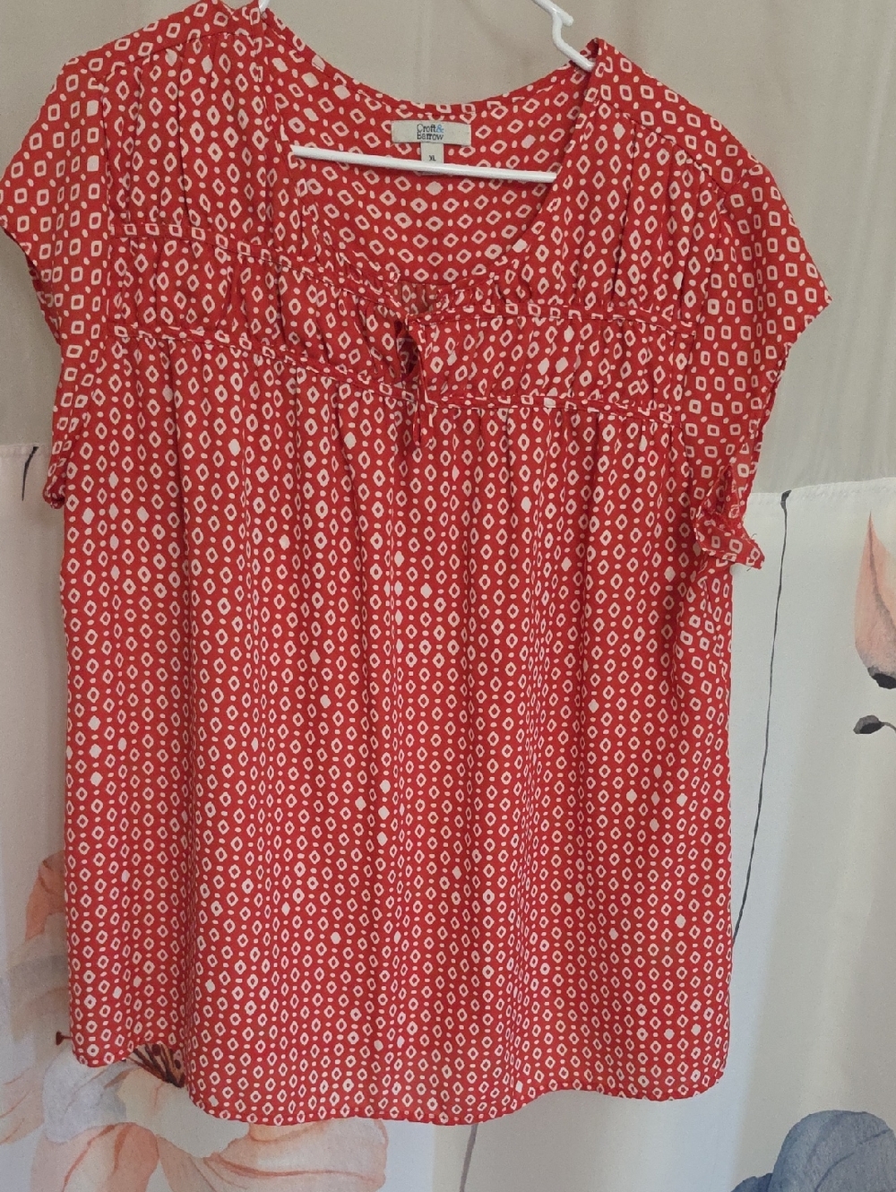 croft & barrow Red/orange Printed Short-Sleeve Blouse